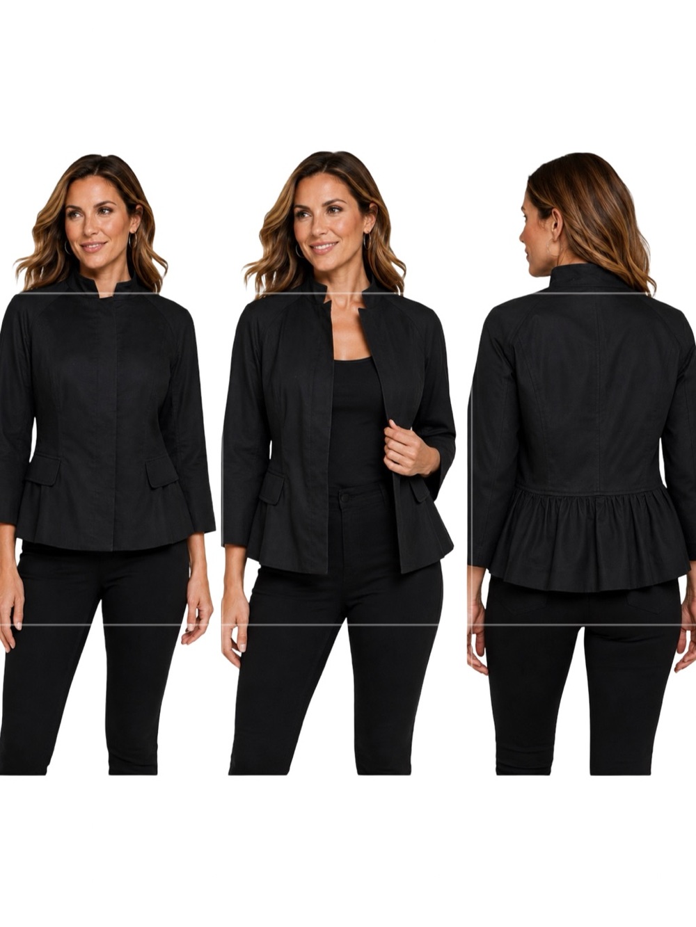 Victoria’s Secret Black Mandarin Collar Cropped Pleated Blazer Jacket Size 12